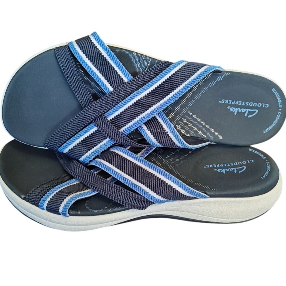 New Clarks Women's Mira Isle Sandal size 7.5 Blue Travel Vacation Beach